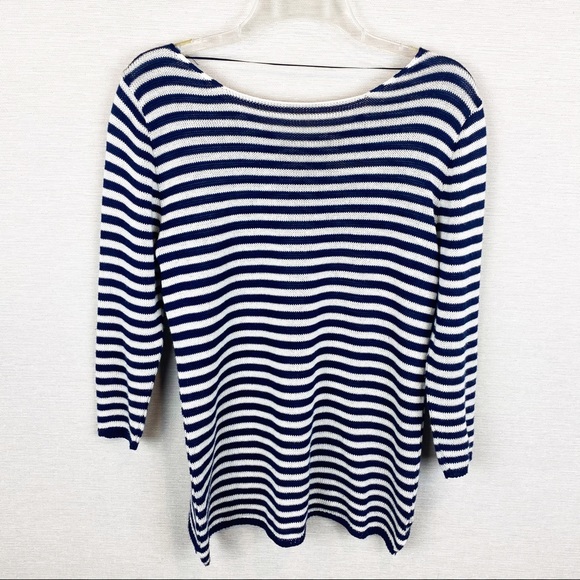 ZARA KNIT Navy/White Light Sweater w/Keyhole Back - Picture 1 of 8
